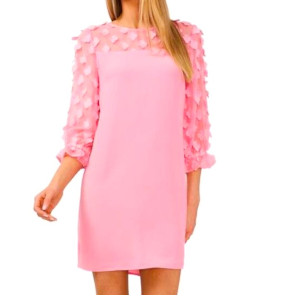 NWT CeCe Womenβs Mixed Media Clover Clip Pink Dress Size Medium